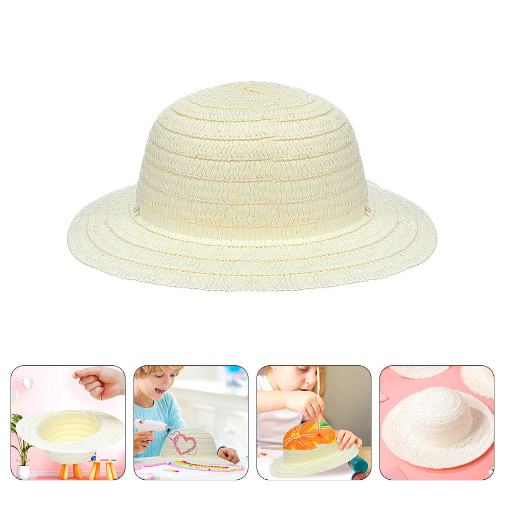Art Craft Diy - 8Pcs Topi Jerami Anak DIY Putih