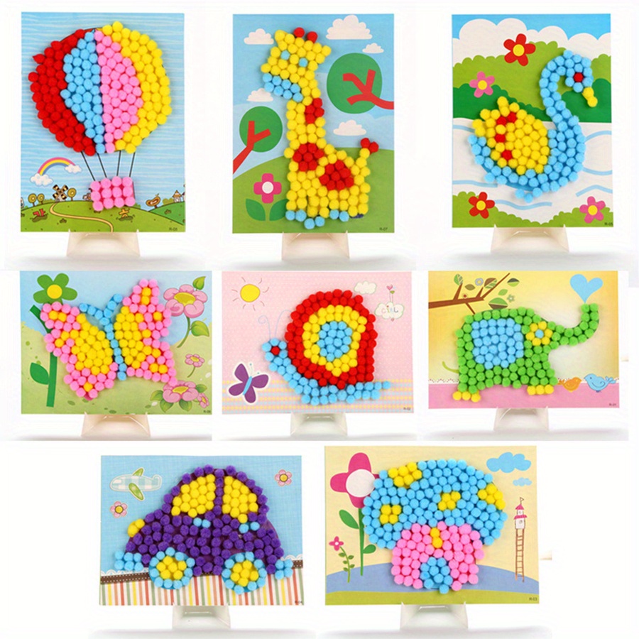 Unique Art Craft - 2 Buah 16X21Cm Lukisan Pom-Pom Warna-warni