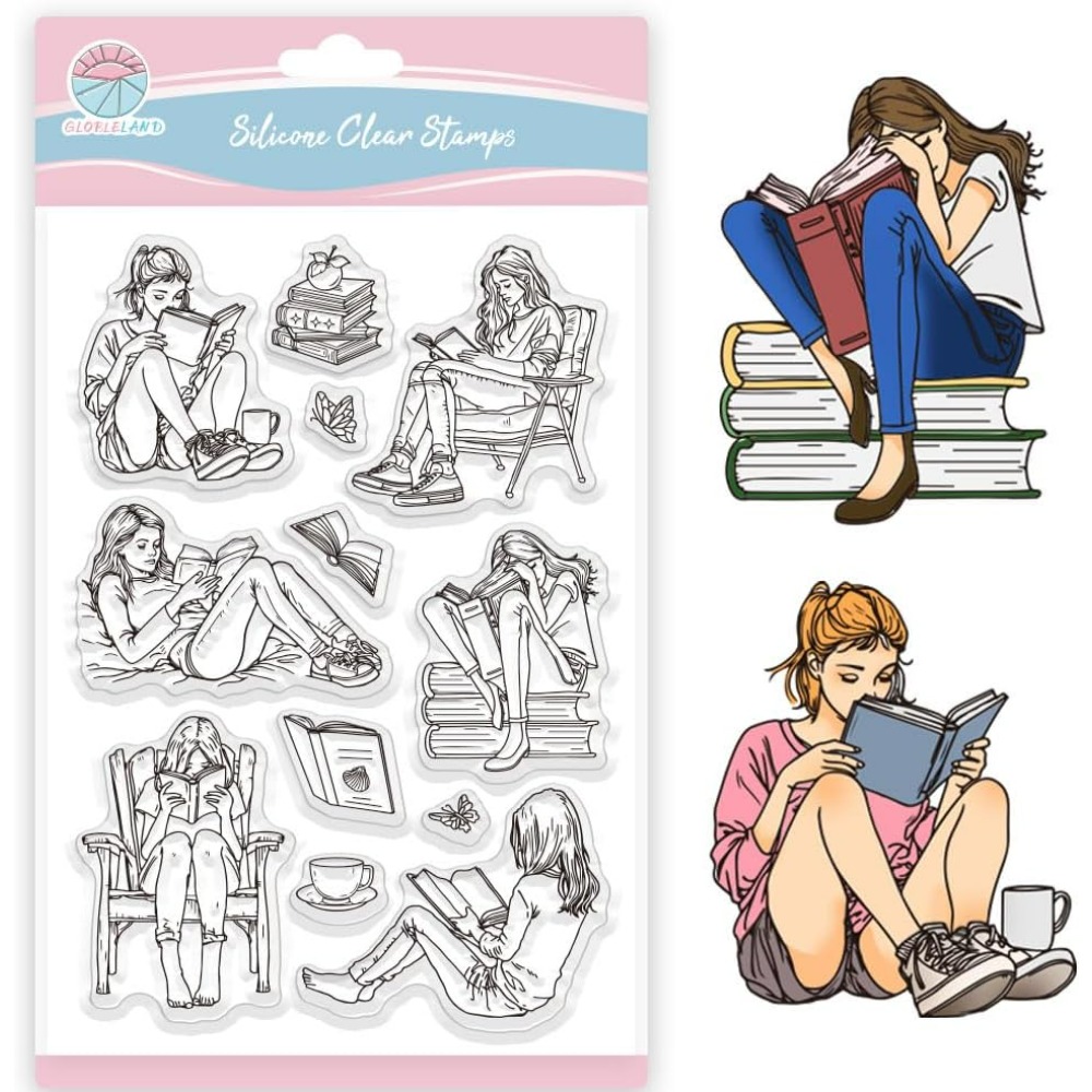 Rubber Stamp Blank - Wanita dan Buku Stempel Bening Membaca