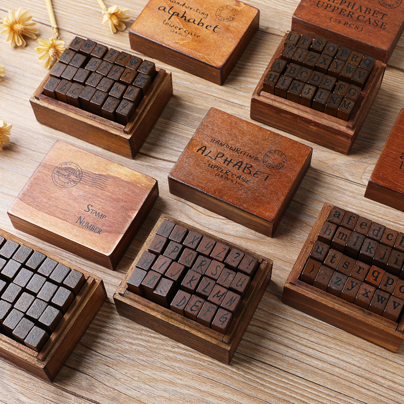 Rubber Stamp Blank - 28Pcs/Box Stempel Alfabet Vintage Kayu Karet