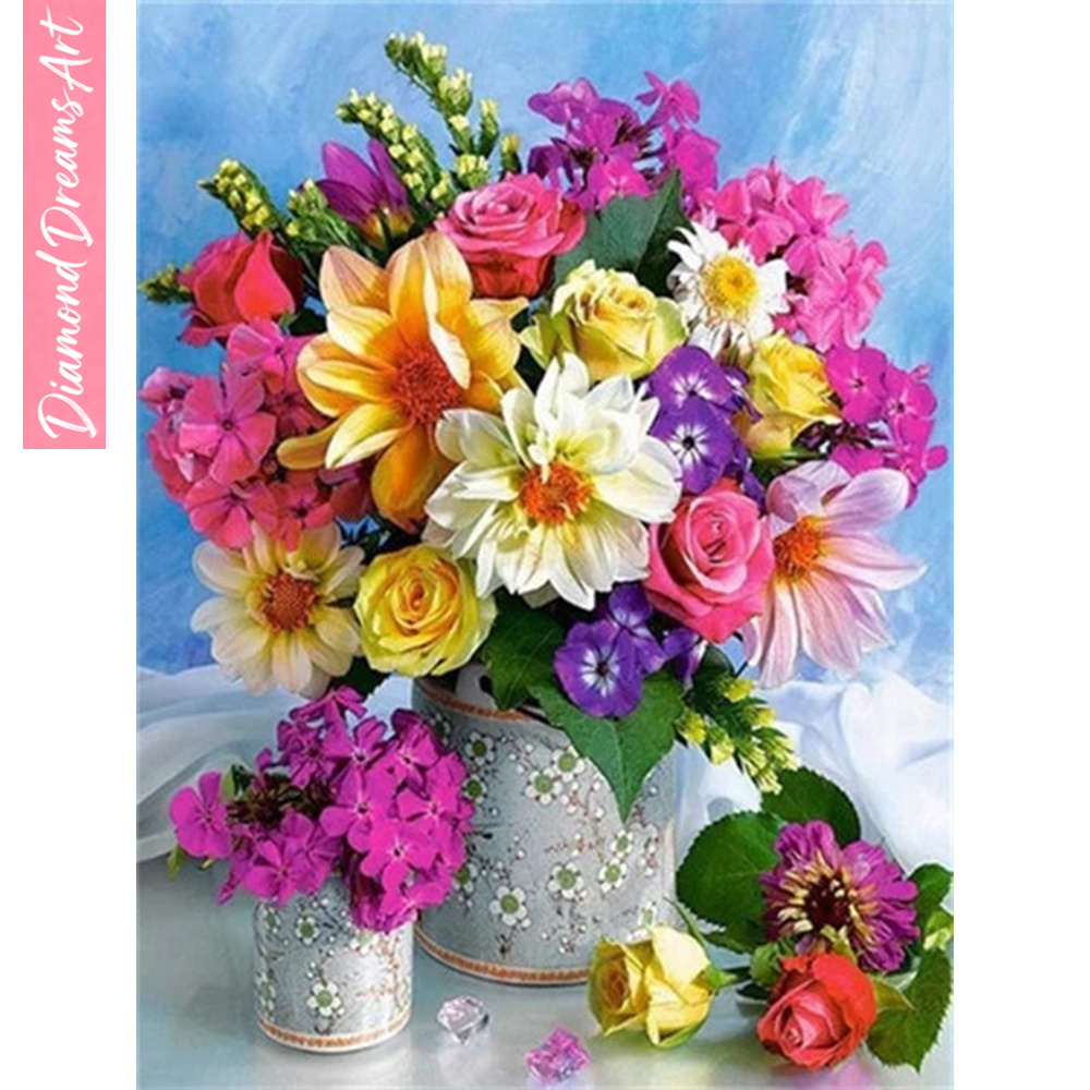 Art Craft Vase - Lukisan Berlian 5D Motif Bunga Mosaik