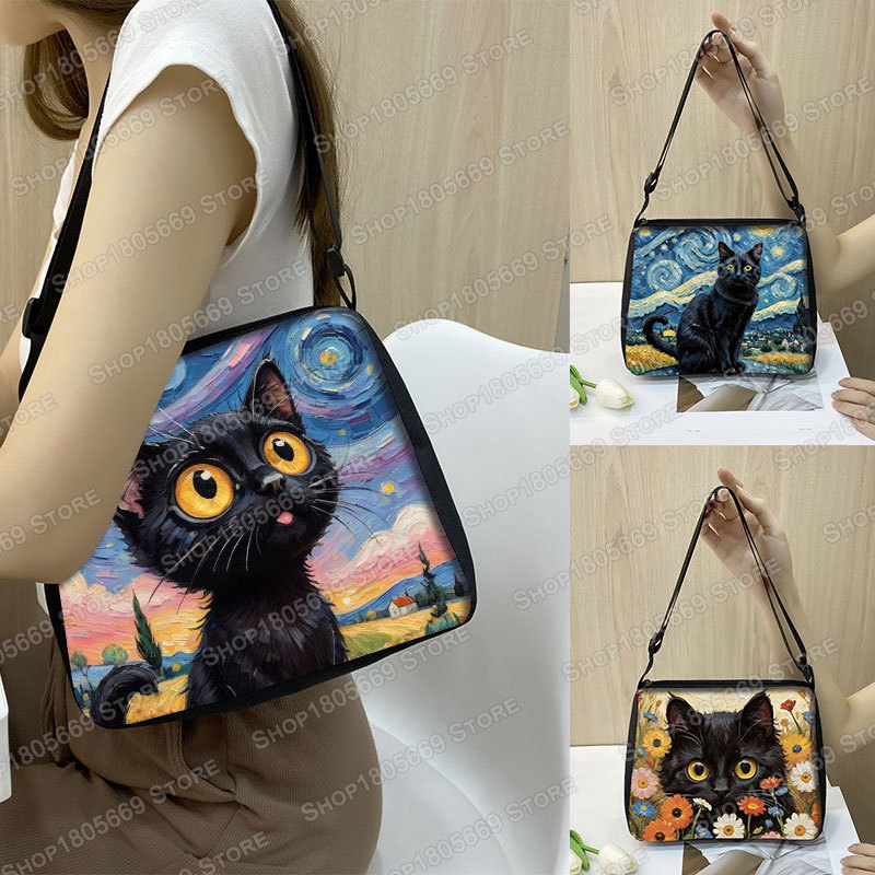 Art Portfolio Bag - Tas bahu kucing hitam Van Gogh