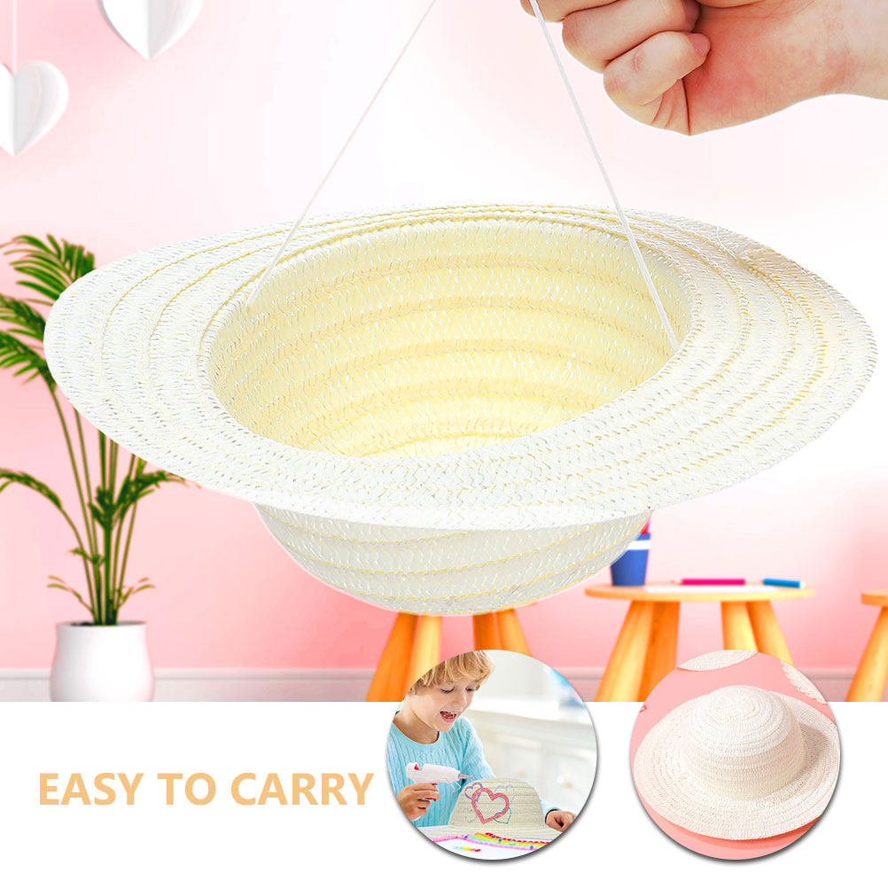 8Pcs Topi Jerami Anak DIY Puti - Art Craft Diy ulasan dan harga