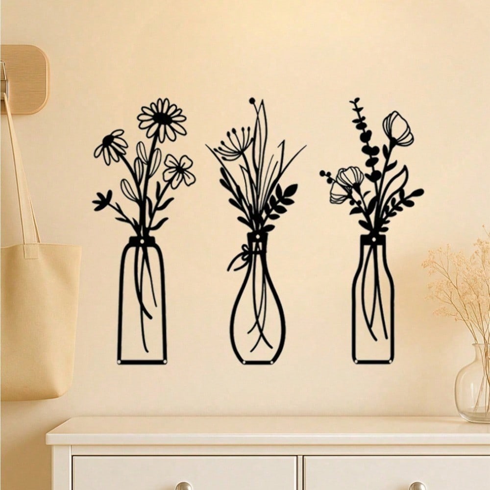3 buah Seni Dinding Logam Vint - Art Craft Vase ulasan dan harga