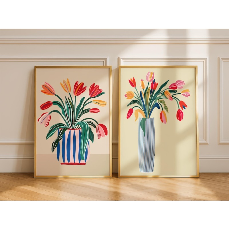 2 Buah Seni Dinding Kanvas Bun - Art Craft Vase ulasan dan harga
