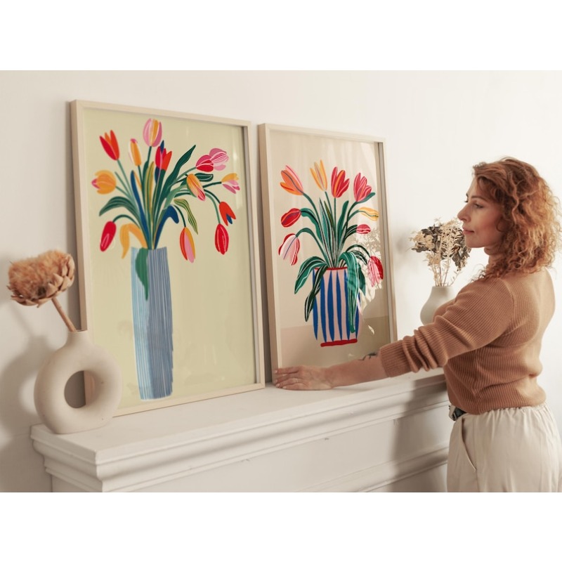 2 Buah Seni Dinding Kanvas Bun - Art Craft Vase ulasan dan harga