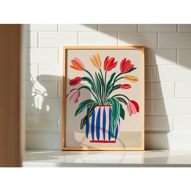 2 Buah Seni Dinding Kanvas Bun - Art Craft Vase ulasan dan harga