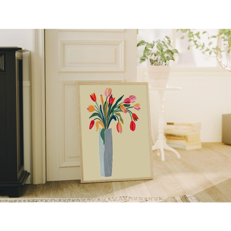 2 Buah Seni Dinding Kanvas Bun - Art Craft Vase ulasan dan harga
